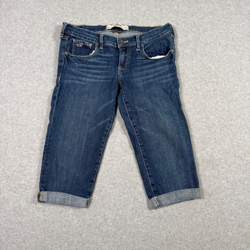Hollister Womens So Cal Stretch Denim Bermuda Capris Cuffed Cropped Jeans Sz 7